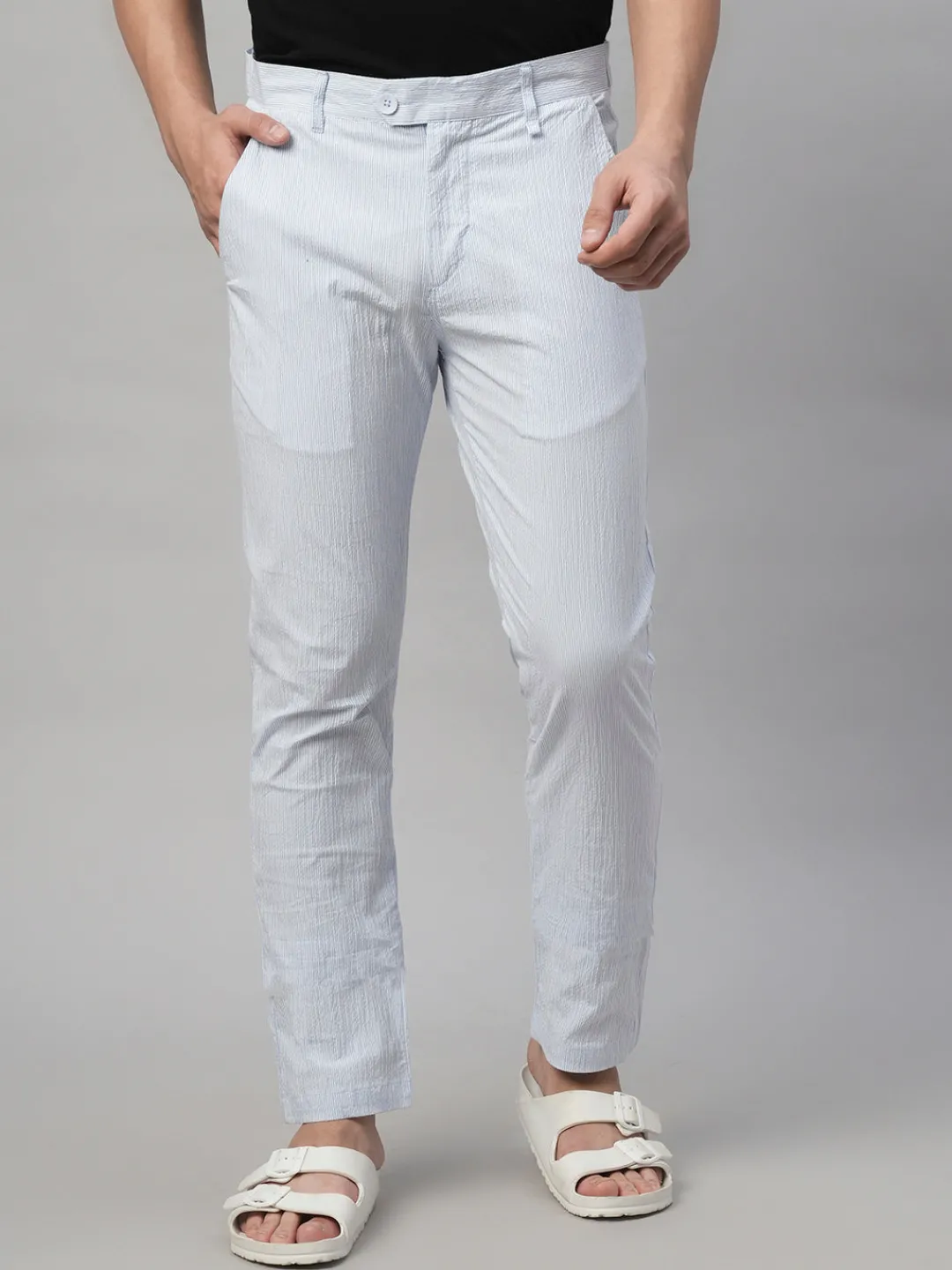 Cottonworld Slim Fit | Casual^Men's 100% Cotton Seer Sucker Blue Slim Fit Pants