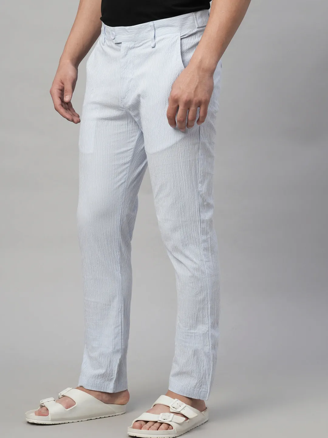 Cottonworld Slim Fit | Casual^Men's 100% Cotton Seer Sucker Blue Slim Fit Pants