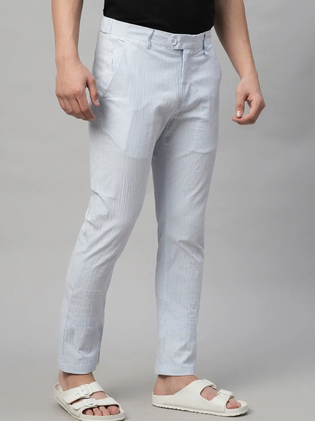Cottonworld Slim Fit | Casual^Men's 100% Cotton Seer Sucker Blue Slim Fit Pants