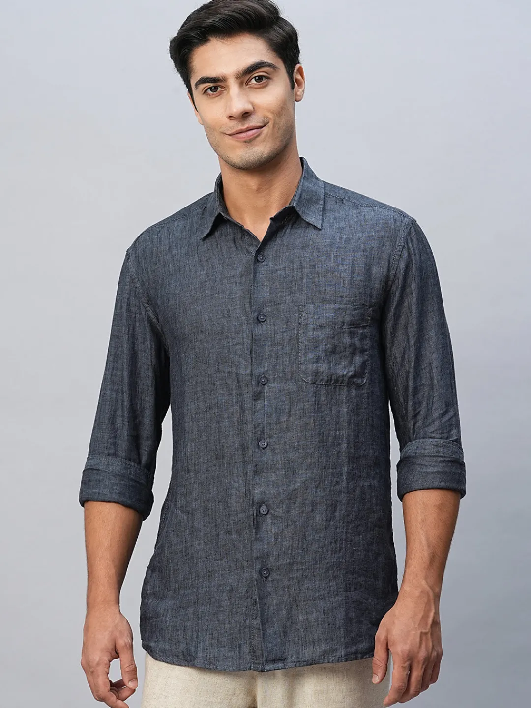 Women Cottonworld 100% Linen Shirts | 100% Linen Shirts^Men's 100% Linen Regular Fit Long Sleeved Shirt