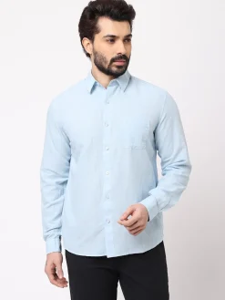 Women Cottonworld 100% Linen Shirts | 100% Linen Shirts^Men's 100% Linen Blue Regular Fit Striped Shirt