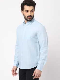 Women Cottonworld 100% Linen Shirts | 100% Linen Shirts^Men's 100% Linen Blue Regular Fit Striped Shirt