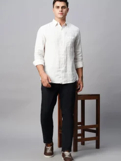 Women Cottonworld 100% Linen Shirts | 100% Linen Shirts^Men's 100% Linen Regular Fit Long Sleeved Checked Shirt