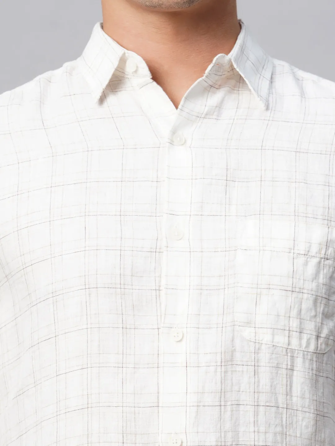 Women Cottonworld 100% Linen Shirts | 100% Linen Shirts^Men's 100% Linen Regular Fit Long Sleeved Checked Shirt
