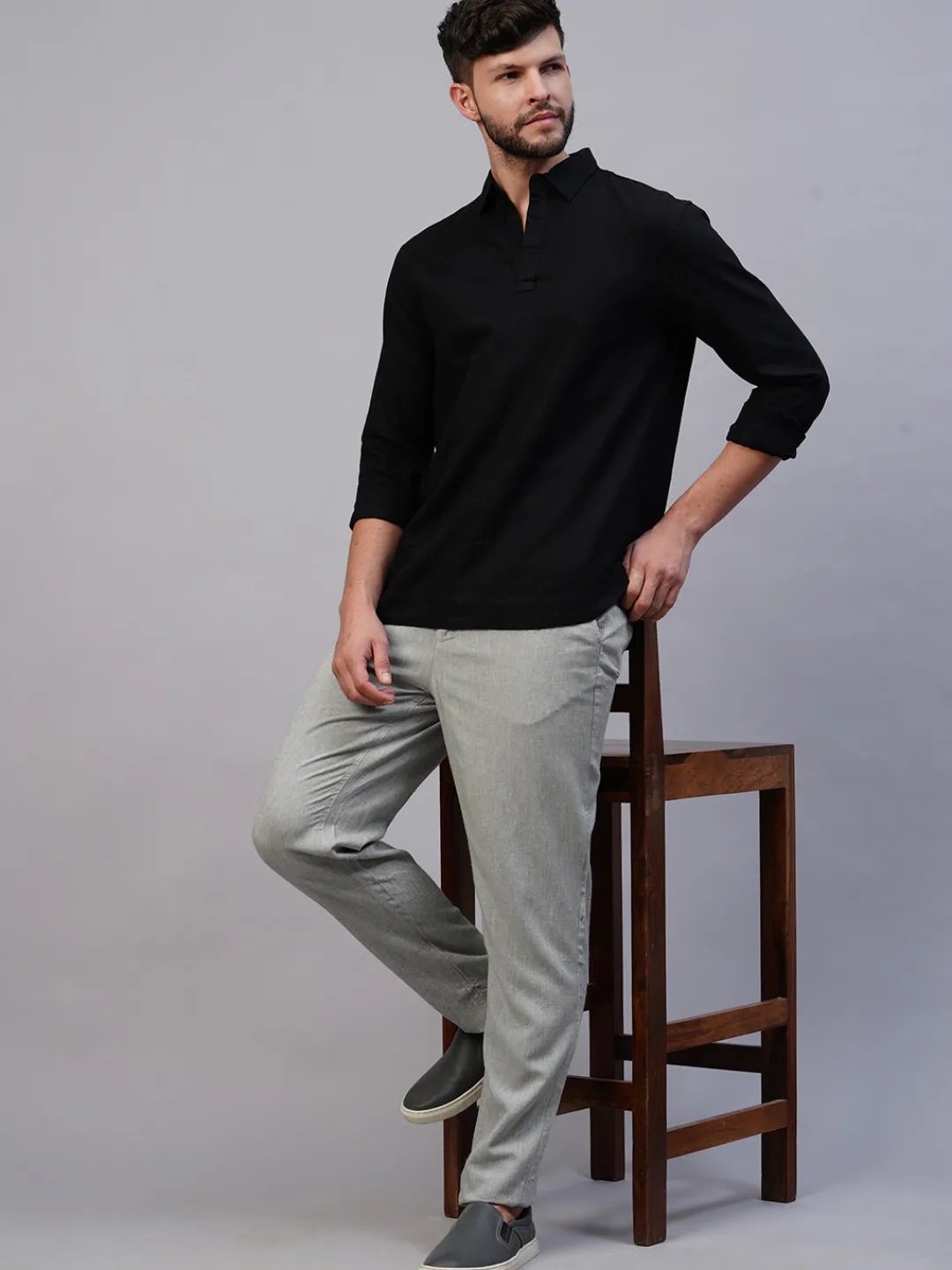 Women Cottonworld 100% Linen Shirts | 100% Linen Shirts^Men's 100% Linen Regular Fit Kurta Shirt