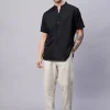 Women Cottonworld Shirts | Shirts^Men's Linen Cotton Slim Fit Band Collar Kurta Shirt