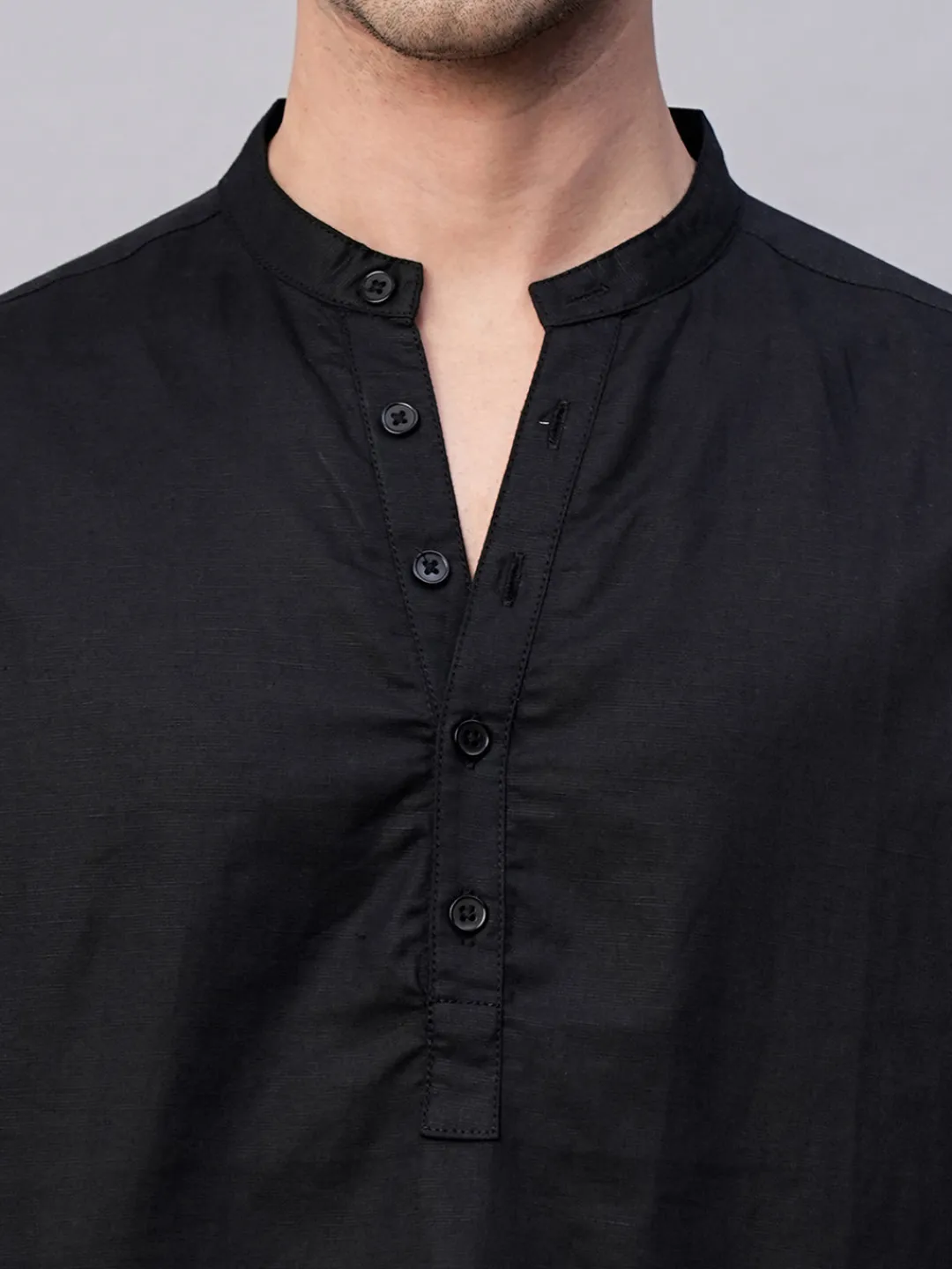 Women Cottonworld Shirts | Shirts^Men's Linen Cotton Slim Fit Band Collar Kurta Shirt