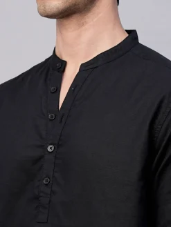 Women Cottonworld Shirts | Shirts^Men's Linen Cotton Slim Fit Band Collar Kurta Shirt