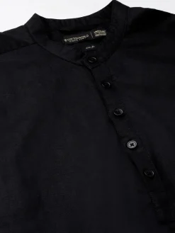 Women Cottonworld Shirts | Shirts^Men's Linen Cotton Slim Fit Band Collar Kurta Shirt