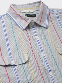 Women Cottonworld Striped | Striped^Men's 100% Cotton Regular Fit 2 Pocket Stripe Summer Shirt