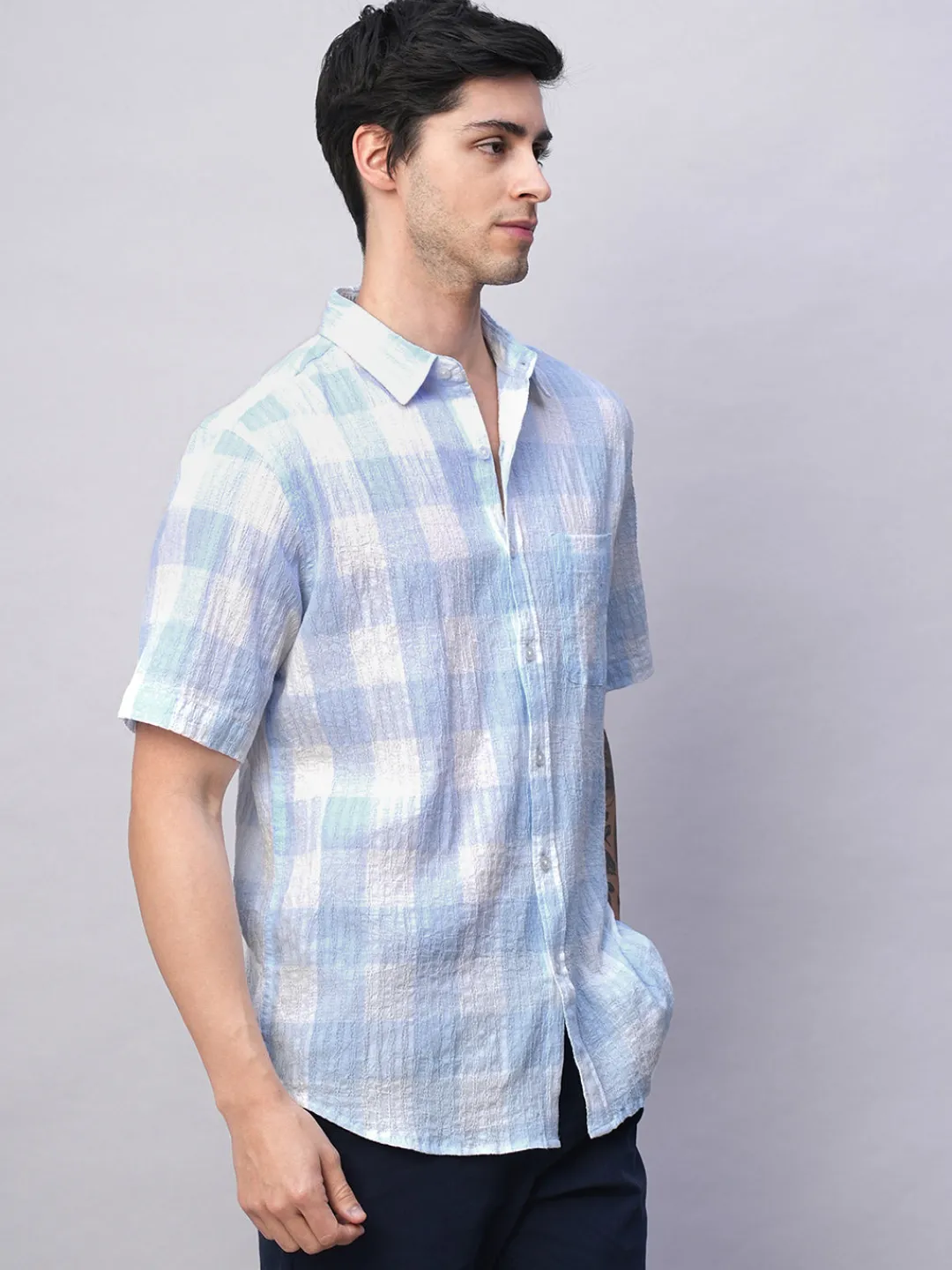 Women Cottonworld Checkered | Checkered^Men's Cotton Lycra Regular Fit Shirt
