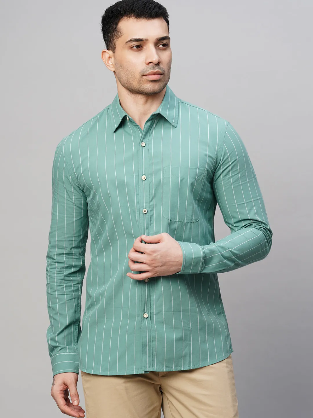 Women Cottonworld Striped | Striped^Men's Cotton Regular Fit Striped Shirt