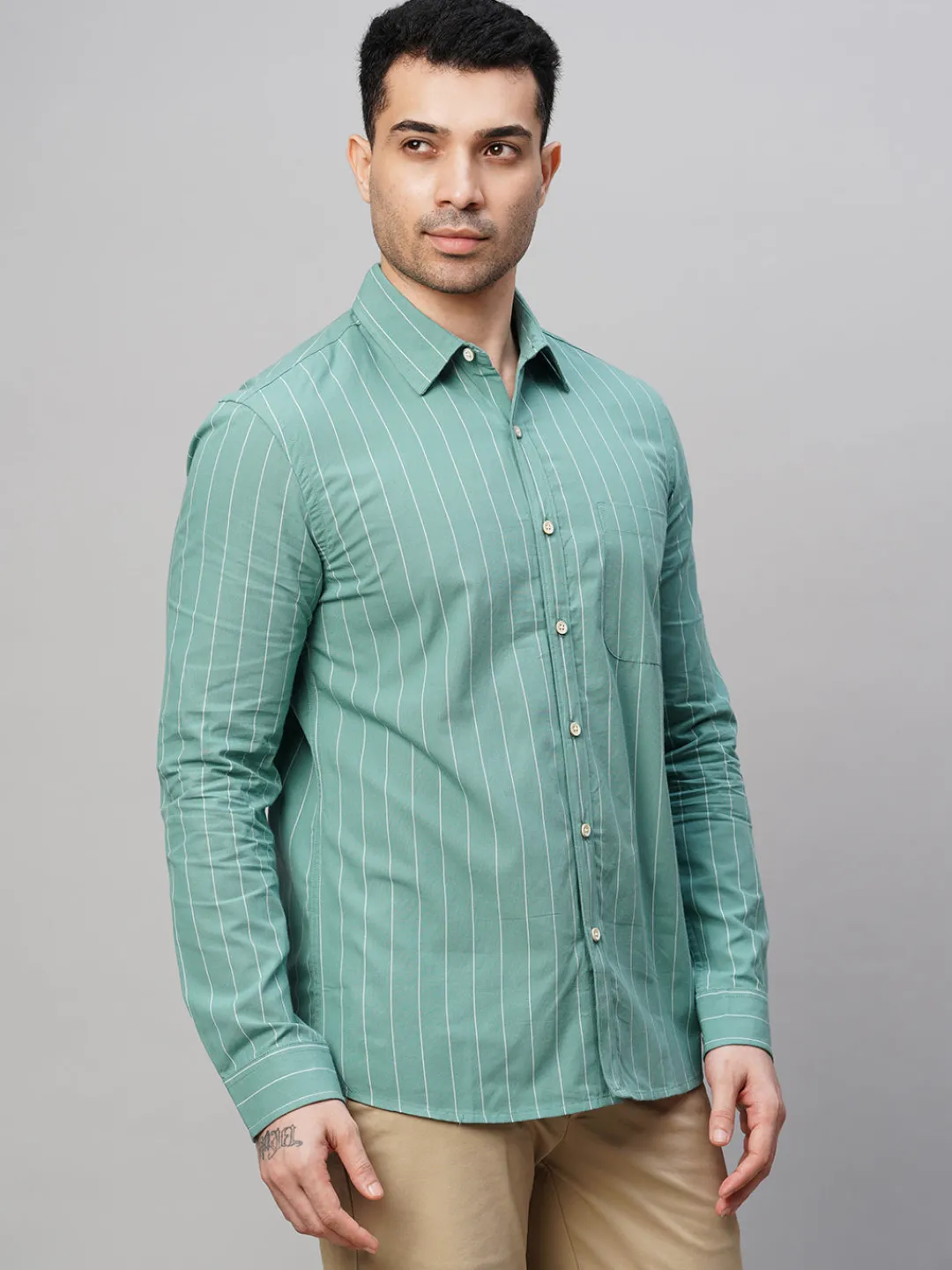 Women Cottonworld Striped | Striped^Men's Cotton Regular Fit Striped Shirt