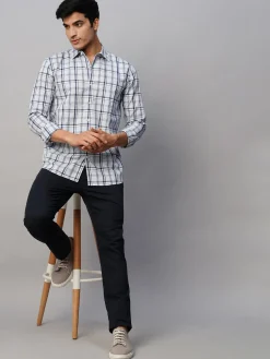 Women Cottonworld Shirts | Shirts^Men's Linen Cotton Lyocell Regular Fit Checked Shirt