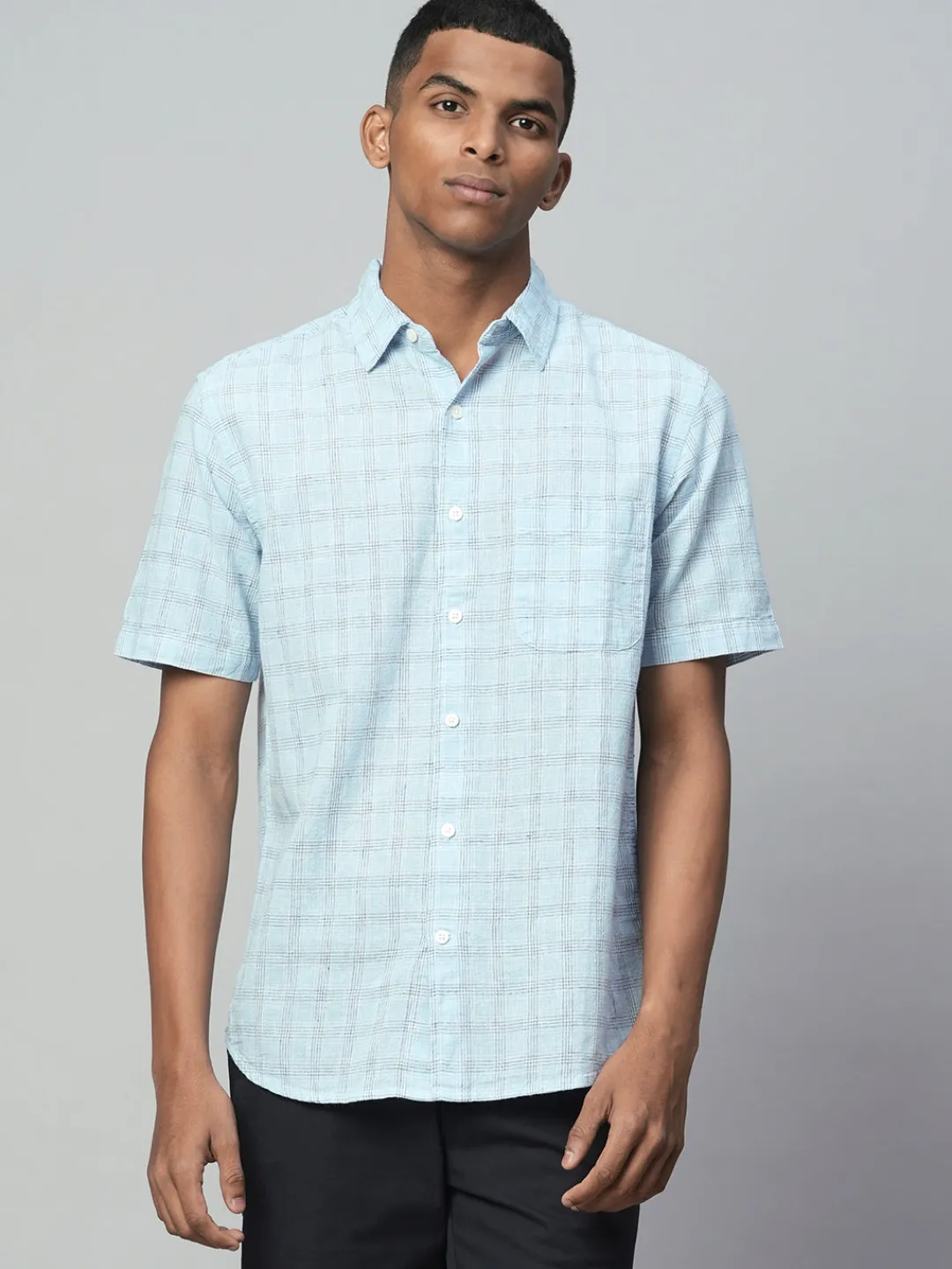Women Cottonworld Shirts | Shirts^Men's Linen Cotton Regular Fit Checked Shirt