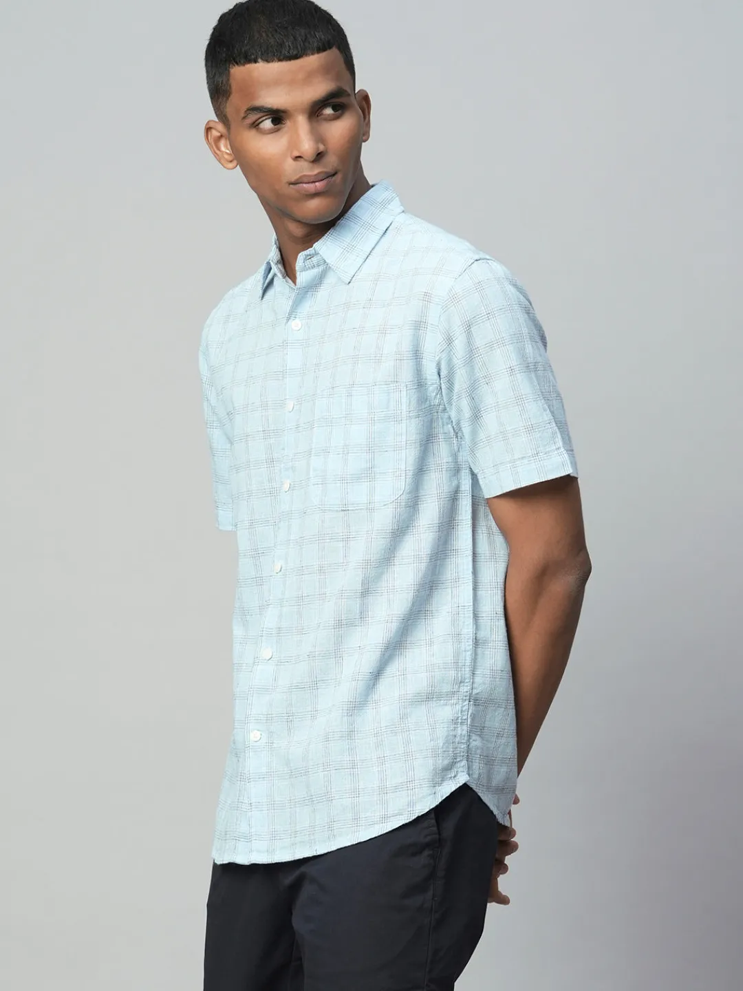 Women Cottonworld Shirts | Shirts^Men's Linen Cotton Regular Fit Checked Shirt
