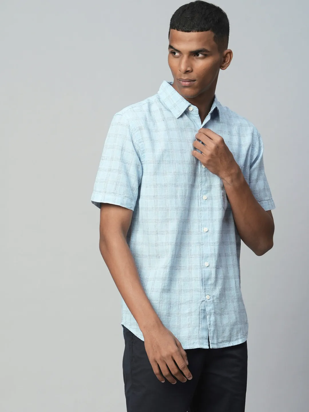 Women Cottonworld Shirts | Shirts^Men's Linen Cotton Regular Fit Checked Shirt