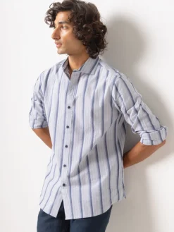 Women Cottonworld Striped | Striped^Men's Stripe Seersucker Slim Fit Shirt