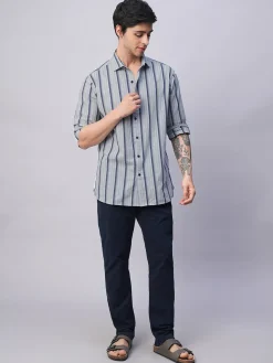 Women Cottonworld Striped | Striped^Men's Stripe Seersucker Slim Fit Shirt