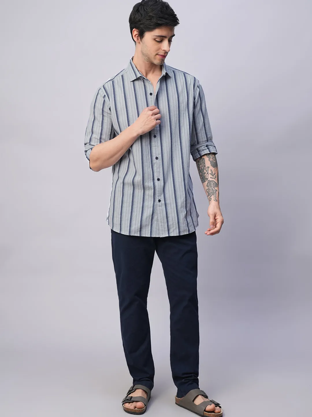 Women Cottonworld Striped | Striped^Men's Stripe Seersucker Slim Fit Shirt