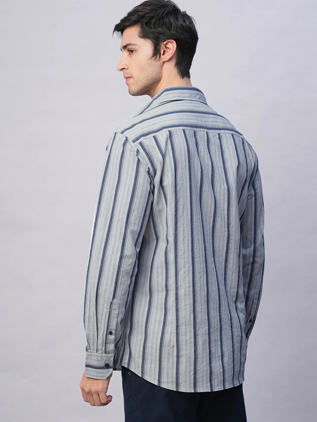 Women Cottonworld Striped | Striped^Men's Stripe Seersucker Slim Fit Shirt