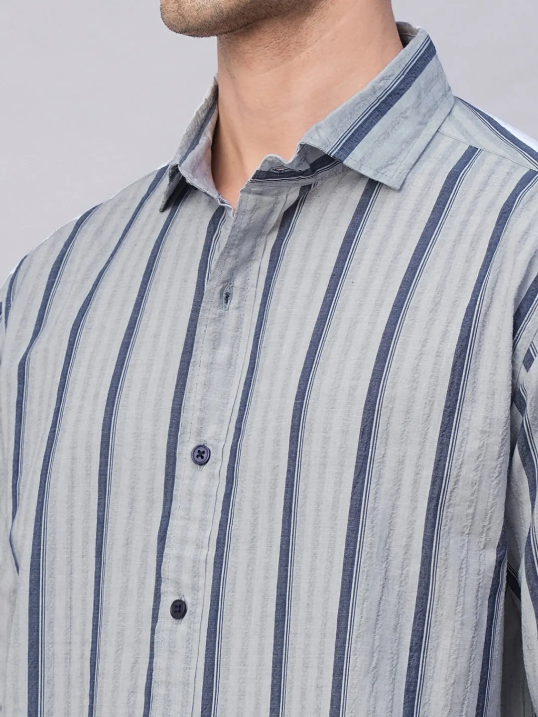 Women Cottonworld Striped | Striped^Men's Stripe Seersucker Slim Fit Shirt