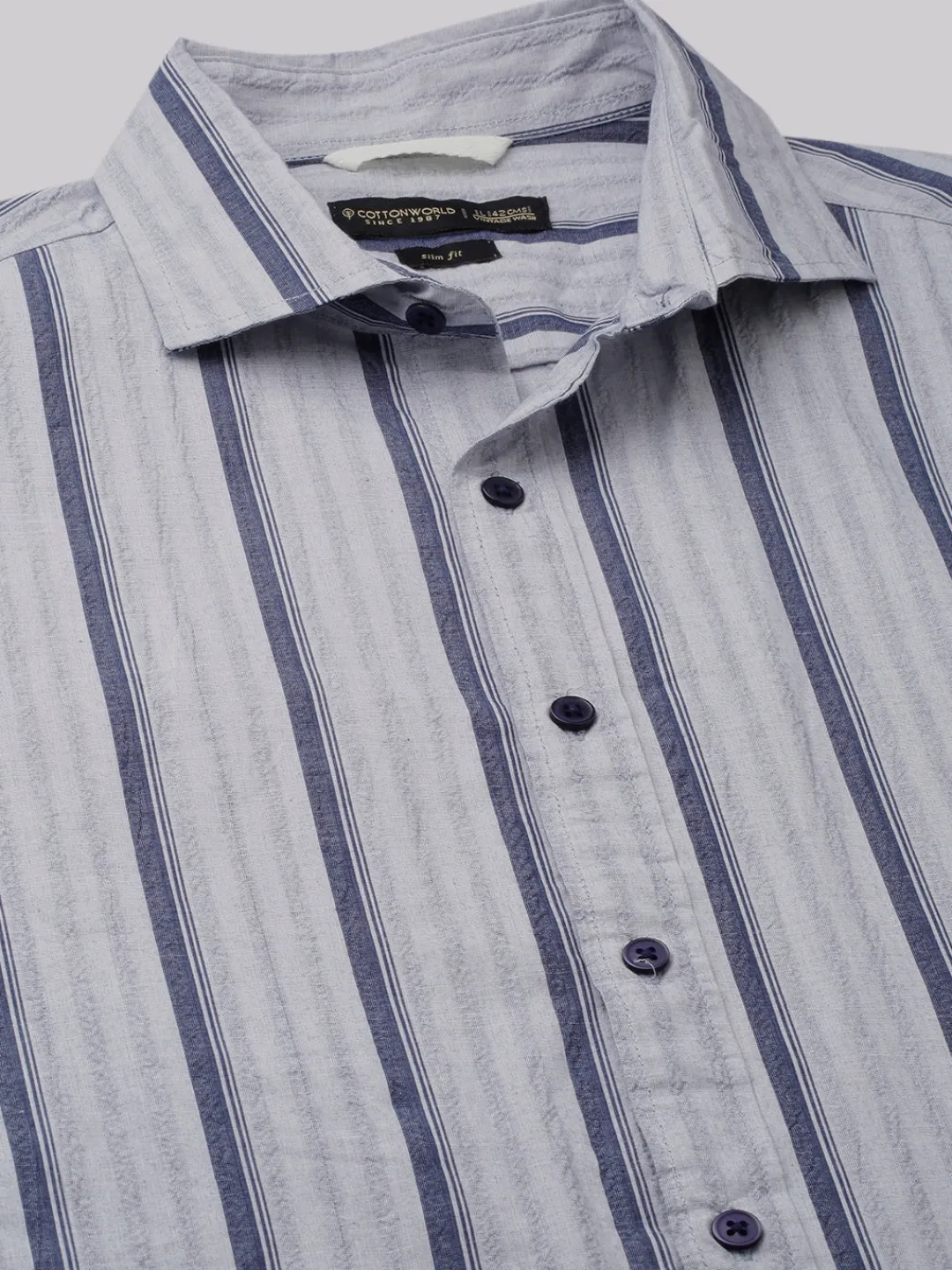 Women Cottonworld Striped | Striped^Men's Stripe Seersucker Slim Fit Shirt