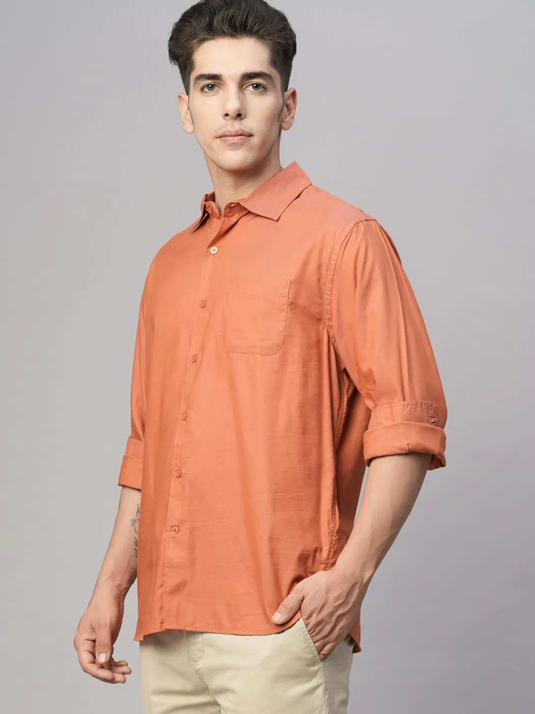 Women Cottonworld Solid | Solid^Men's Cotton Modal Loose Fit Shirt