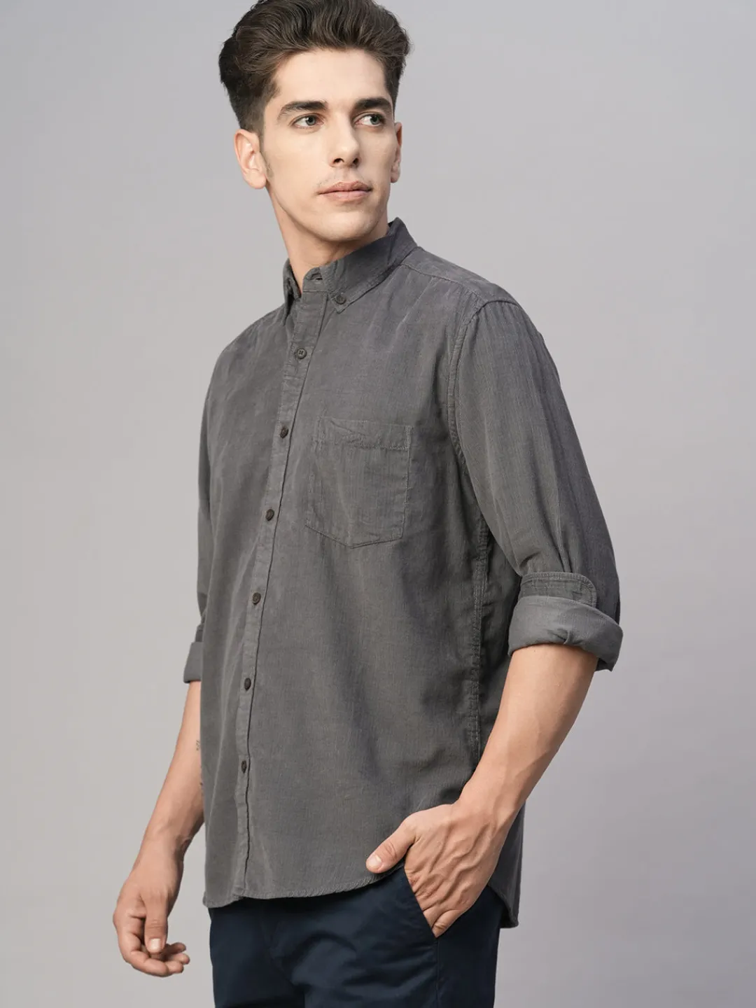 Women Cottonworld Solid | Solid^Men's Corduroy 100% Cotton Regular Fit Long Sleeved Shirt