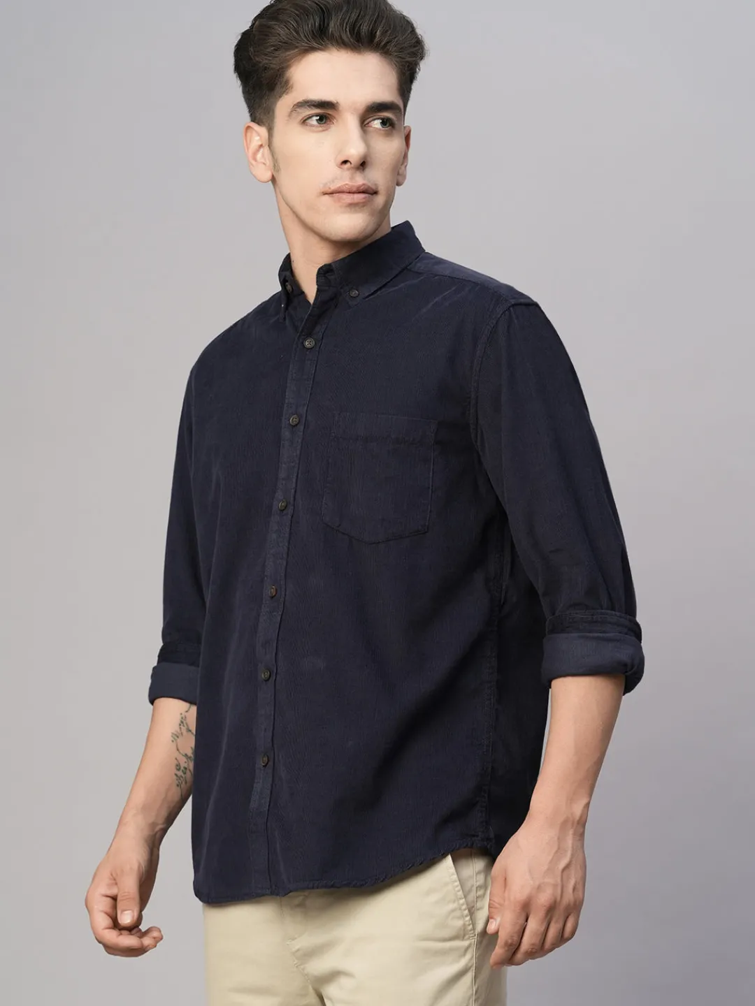 Women Cottonworld Solid | Solid^Men's Corduroy 100% Cotton Regular Fit Long Sleeved Shirt