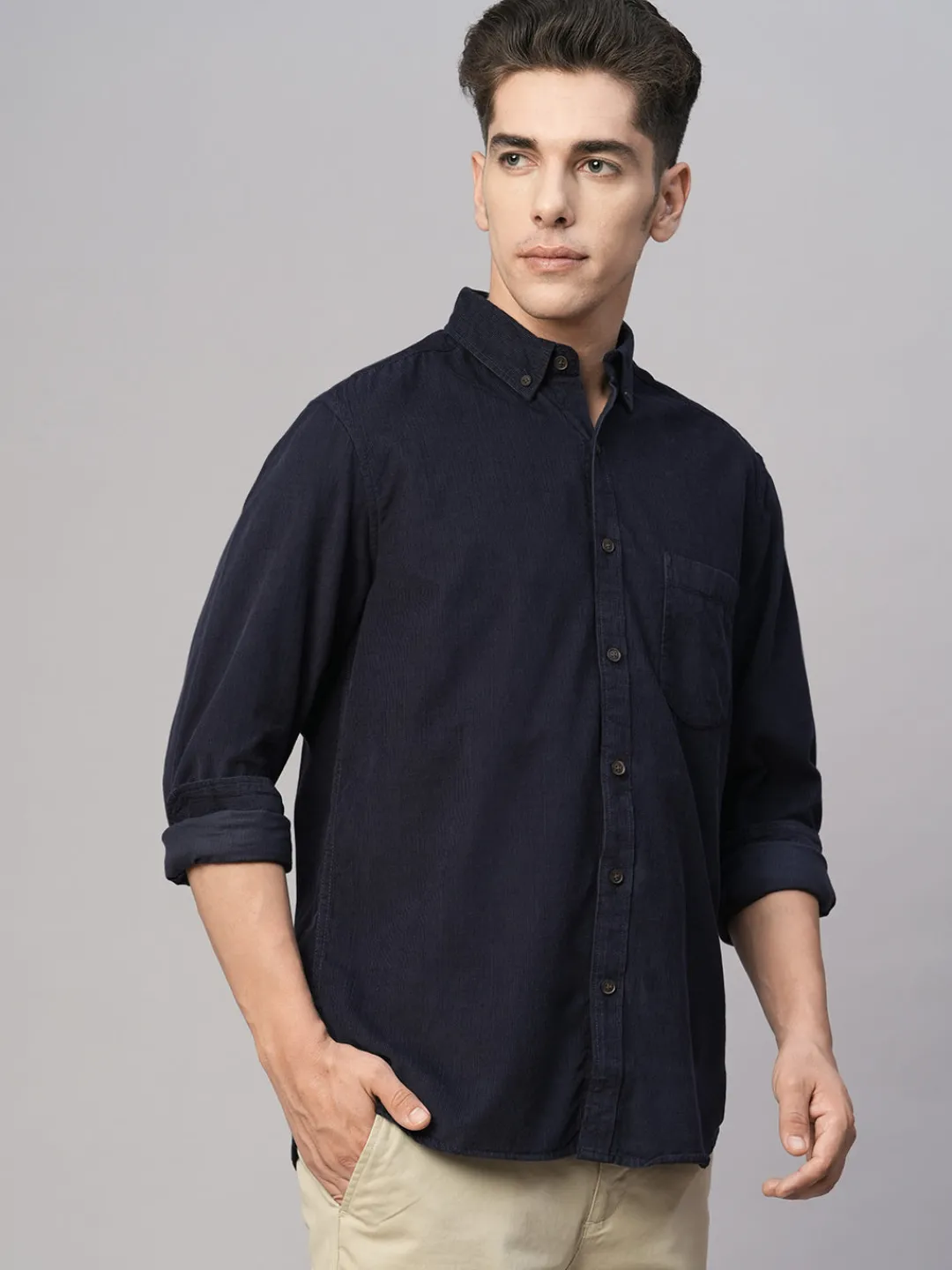 Women Cottonworld Solid | Solid^Men's Corduroy 100% Cotton Regular Fit Long Sleeved Shirt
