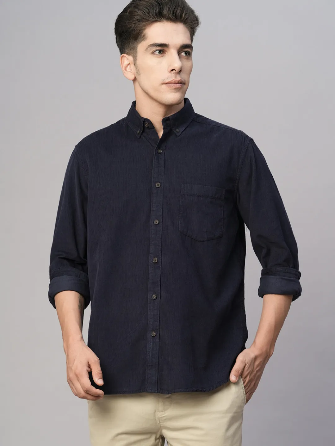 Women Cottonworld Solid | Solid^Men's Corduroy 100% Cotton Regular Fit Long Sleeved Shirt