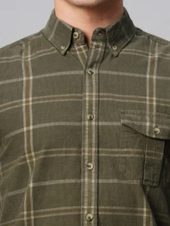 Women Cottonworld Corduroy | Corduroy^Men's Corduroy 100% Cotton Regular Fit Checked Shirt