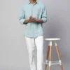 Women Cottonworld 100% Linen Shirts | 100% Linen Shirts^Men's Dark Blue 100% Linen Regular Fit Long Sleeved Shirt
