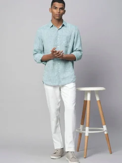 Women Cottonworld 100% Linen Shirts | 100% Linen Shirts^Men's Dark Blue 100% Linen Regular Fit Long Sleeved Shirt