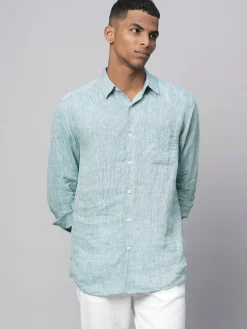 Women Cottonworld 100% Linen Shirts | 100% Linen Shirts^Men's Dark Blue 100% Linen Regular Fit Long Sleeved Shirt
