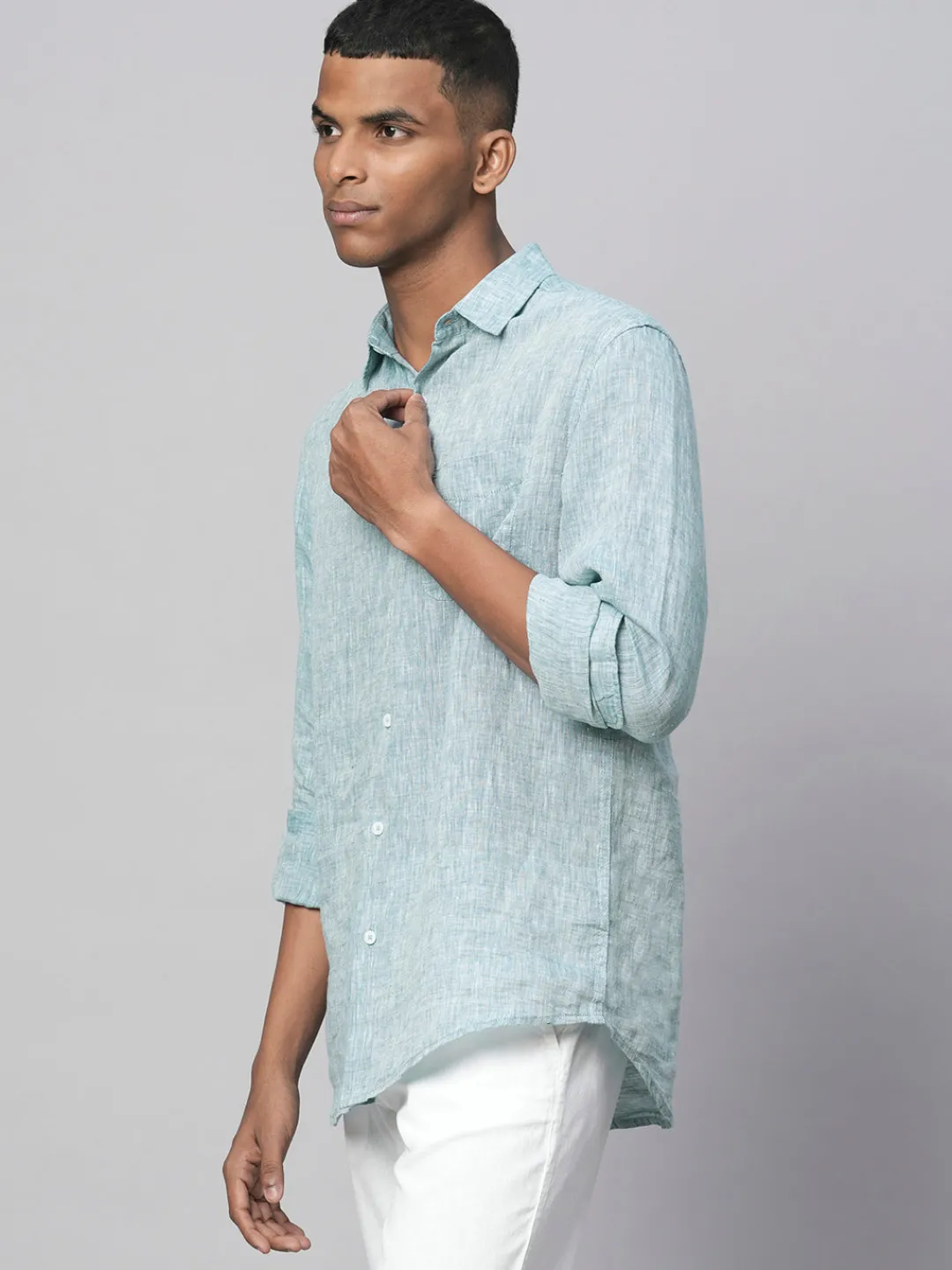 Women Cottonworld 100% Linen Shirts | 100% Linen Shirts^Men's Dark Blue 100% Linen Regular Fit Long Sleeved Shirt