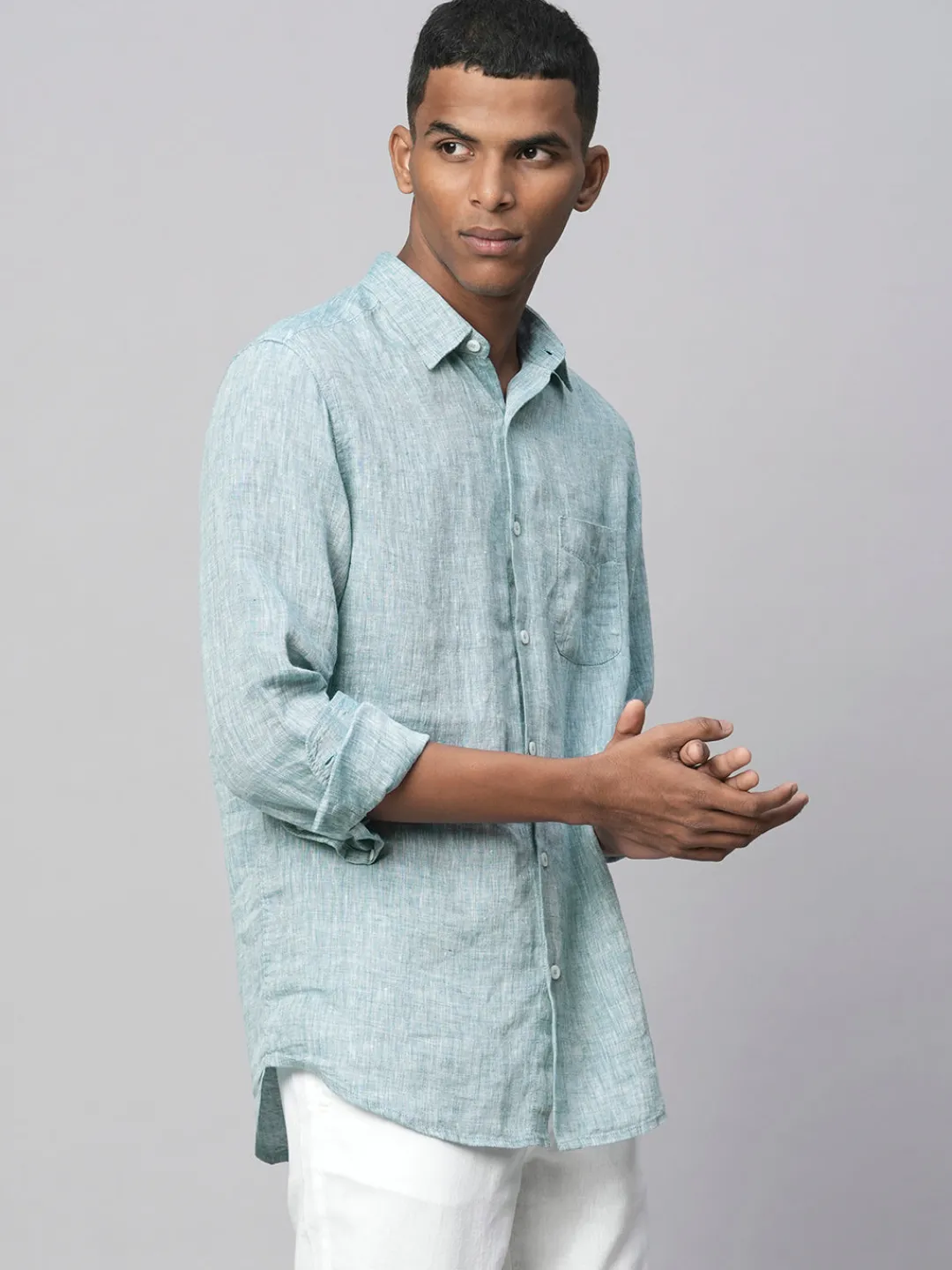 Women Cottonworld 100% Linen Shirts | 100% Linen Shirts^Men's Dark Blue 100% Linen Regular Fit Long Sleeved Shirt