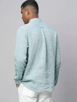 Women Cottonworld 100% Linen Shirts | 100% Linen Shirts^Men's Dark Blue 100% Linen Regular Fit Long Sleeved Shirt