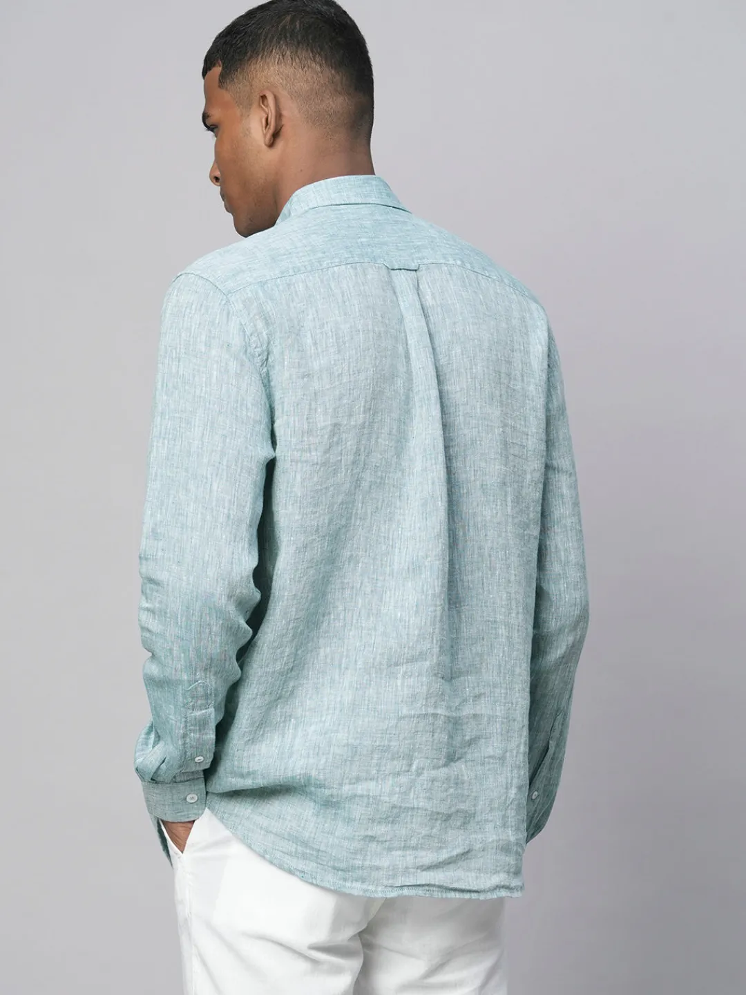 Women Cottonworld 100% Linen Shirts | 100% Linen Shirts^Men's Dark Blue 100% Linen Regular Fit Long Sleeved Shirt