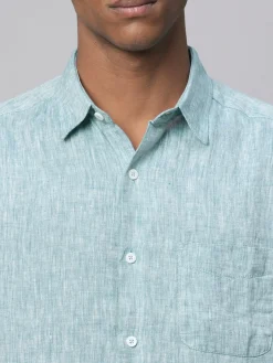 Women Cottonworld 100% Linen Shirts | 100% Linen Shirts^Men's Dark Blue 100% Linen Regular Fit Long Sleeved Shirt