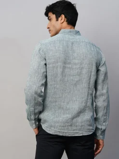 Women Cottonworld 100% Linen Shirts | 100% Linen Shirts^Men's Green 100% Linen Slim Fit Long Sleeved Shirt