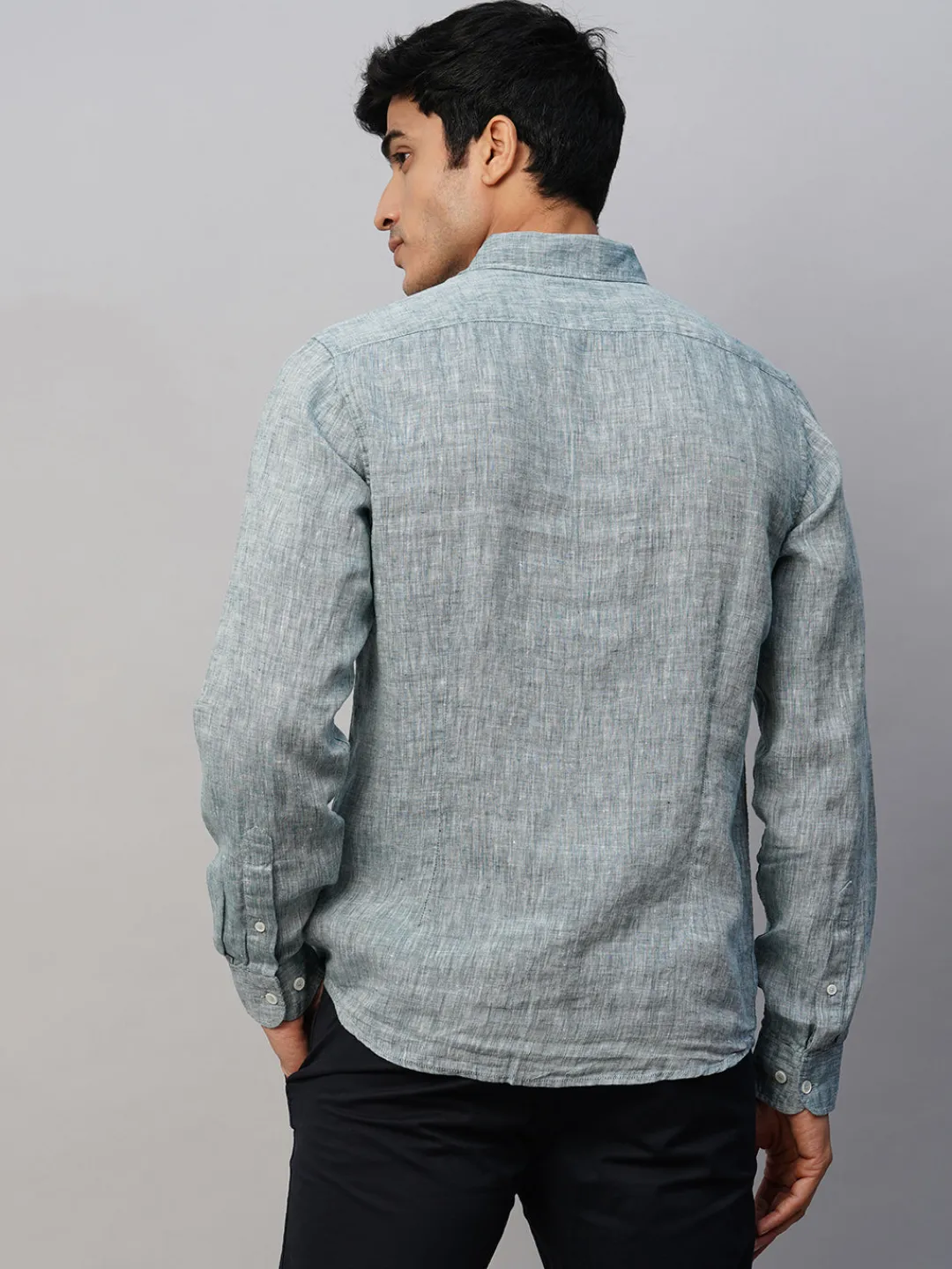 Women Cottonworld 100% Linen Shirts | 100% Linen Shirts^Men's Green 100% Linen Slim Fit Long Sleeved Shirt