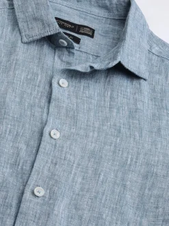 Women Cottonworld 100% Linen Shirts | 100% Linen Shirts^Men's Green 100% Linen Slim Fit Long Sleeved Shirt