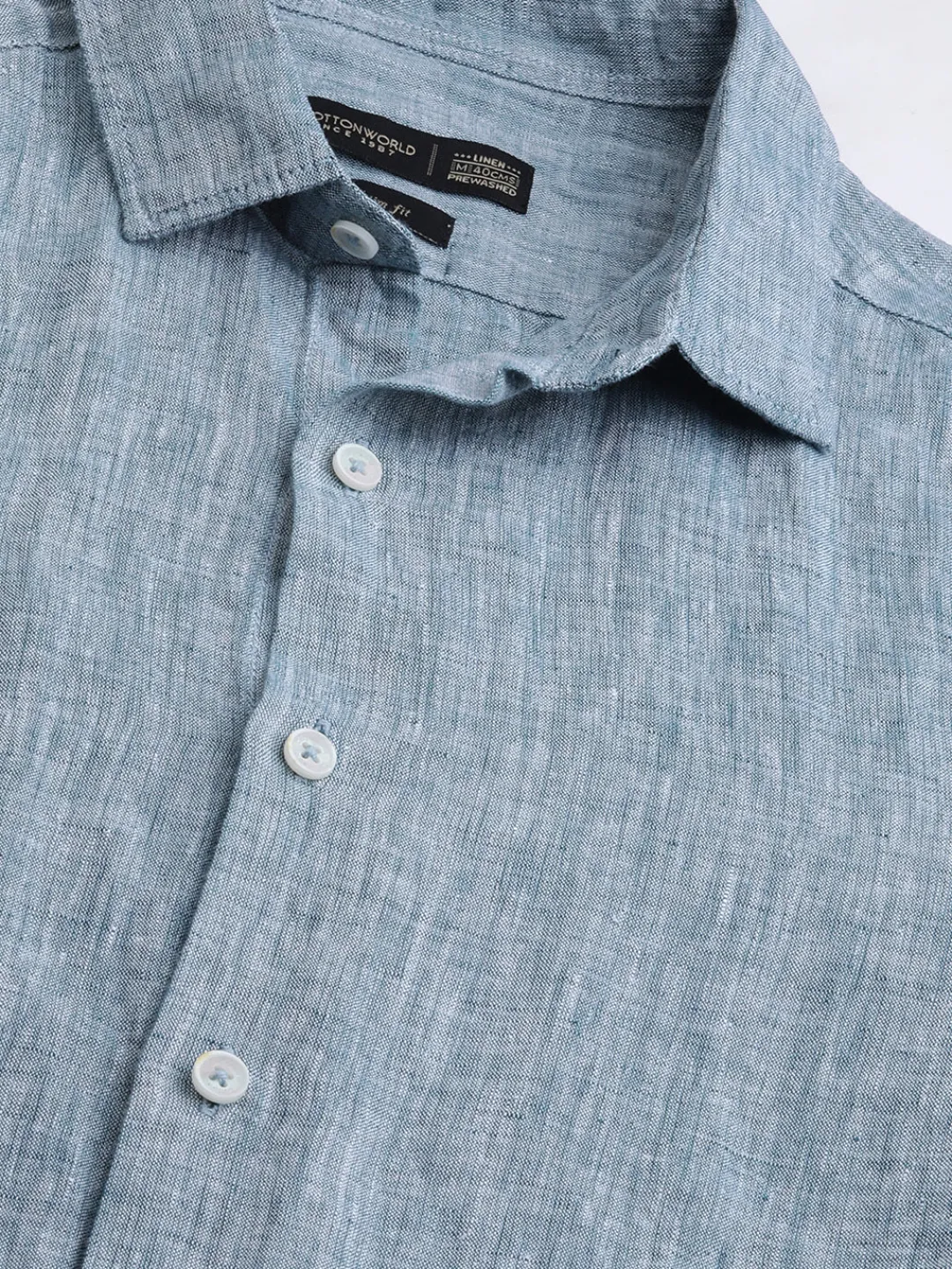 Women Cottonworld 100% Linen Shirts | 100% Linen Shirts^Men's Green 100% Linen Slim Fit Long Sleeved Shirt