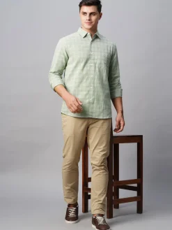 Women Cottonworld Shirts | Shirts^Men's Linen Cotton Regular Fit Checked Shirt