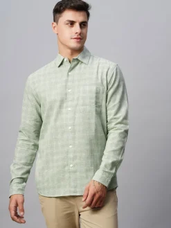 Women Cottonworld Shirts | Shirts^Men's Linen Cotton Regular Fit Checked Shirt