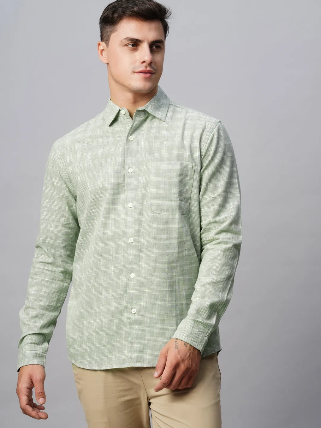 Women Cottonworld Shirts | Shirts^Men's Linen Cotton Regular Fit Checked Shirt