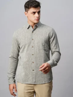 Women Cottonworld Shirts | Shirts^Men's Linen Cotton Regular Fit Striped Shirt