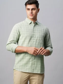 Women Cottonworld Shirts | Shirts^Men's Linen Cotton Regular Fit Checked Shirt